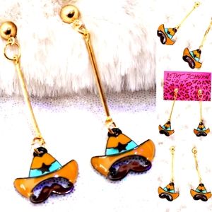 Gold cowboy hat mustache earrings